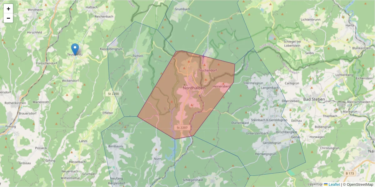 Karte des Postleitzahlen Bereichs  und der umliegenden Postleitzahlen in Deutschland