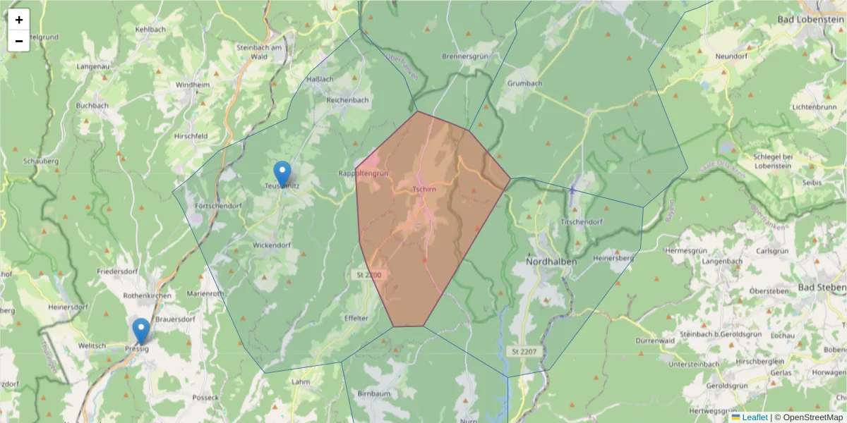 Karte des Postleitzahlen Bereichs  und der umliegenden Postleitzahlen in Deutschland