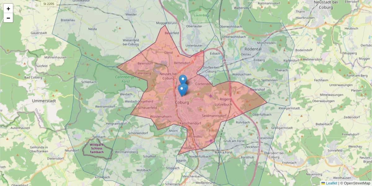 Karte des Postleitzahlen Bereichs  und der umliegenden Postleitzahlen in Deutschland