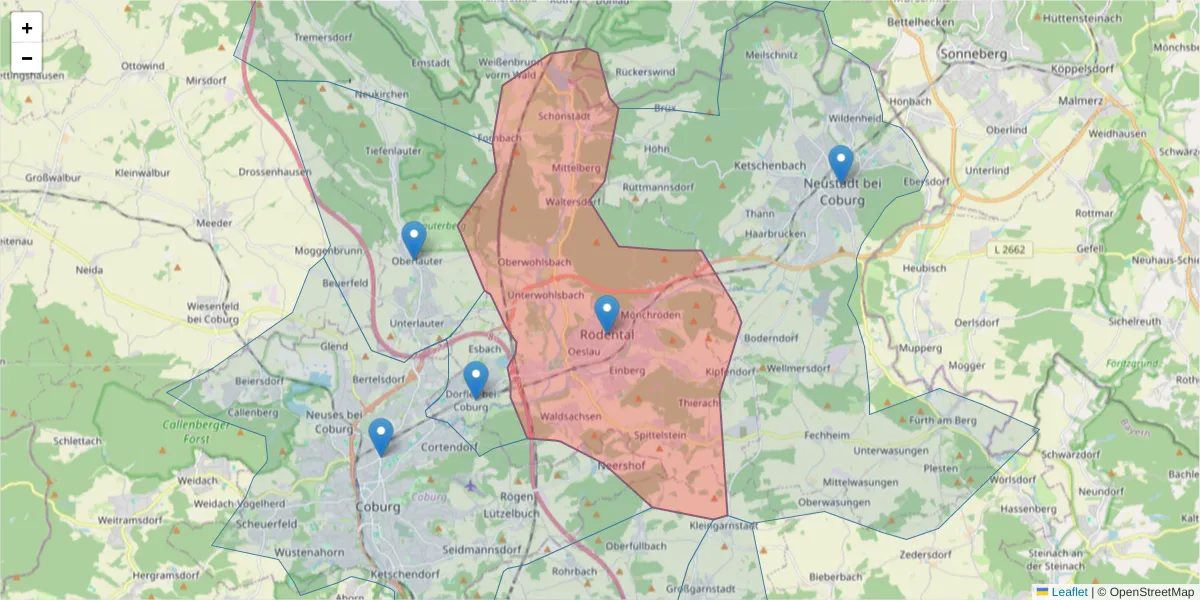 Karte des Postleitzahlen Bereichs  und der umliegenden Postleitzahlen in Deutschland