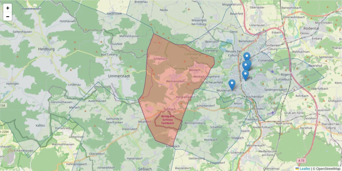 Karte des Postleitzahlen Bereichs  und der umliegenden Postleitzahlen in Deutschland
