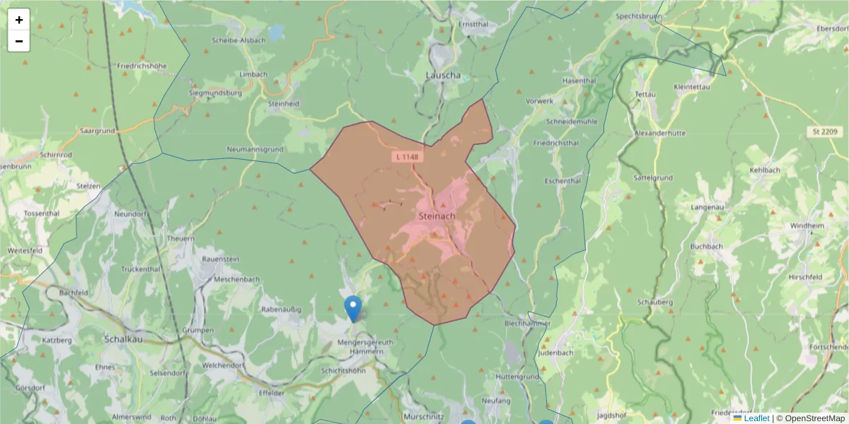 Karte des Postleitzahlen Bereichs  und der umliegenden Postleitzahlen in Deutschland