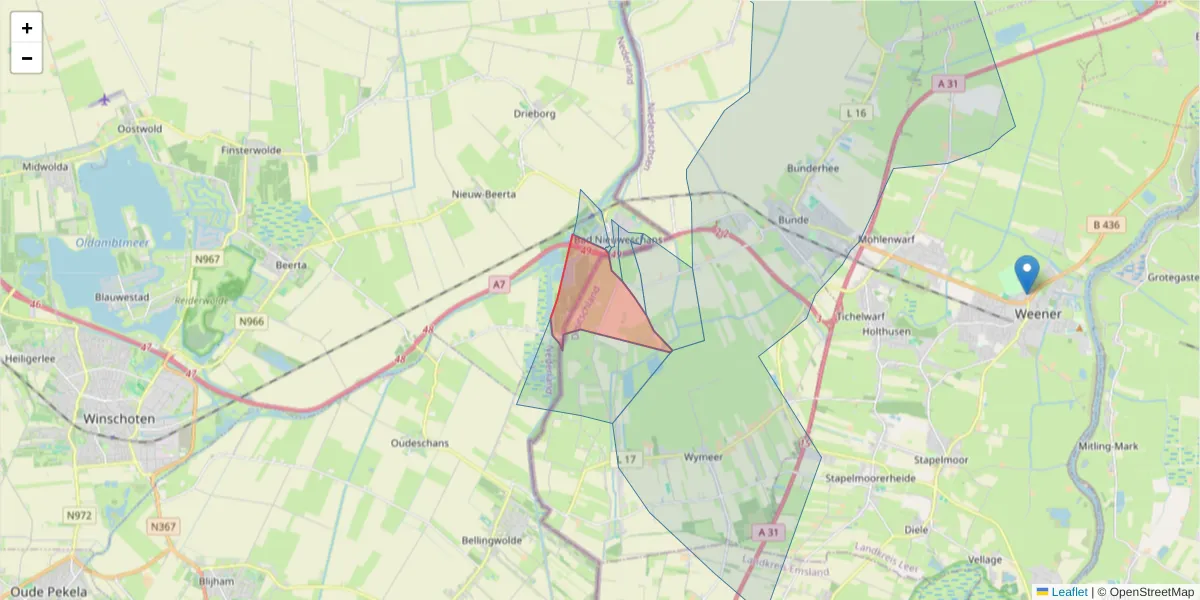 Karte des Postleitzahlen Bereichs  und der umliegenden Postleitzahlen in Deutschland