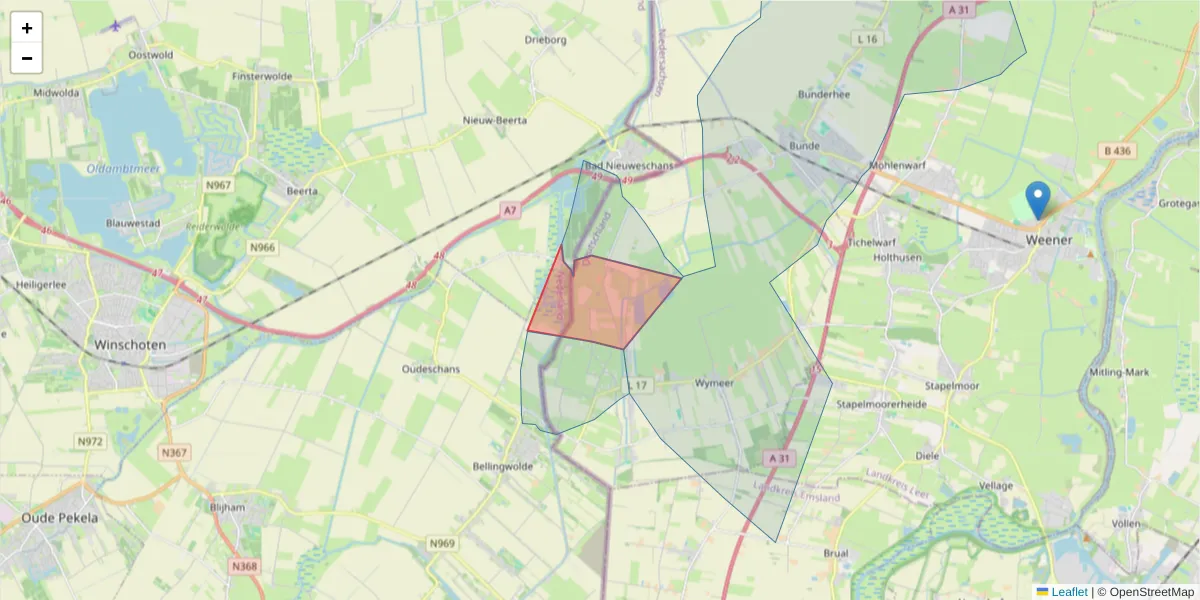 Karte des Postleitzahlen Bereichs  und der umliegenden Postleitzahlen in Deutschland