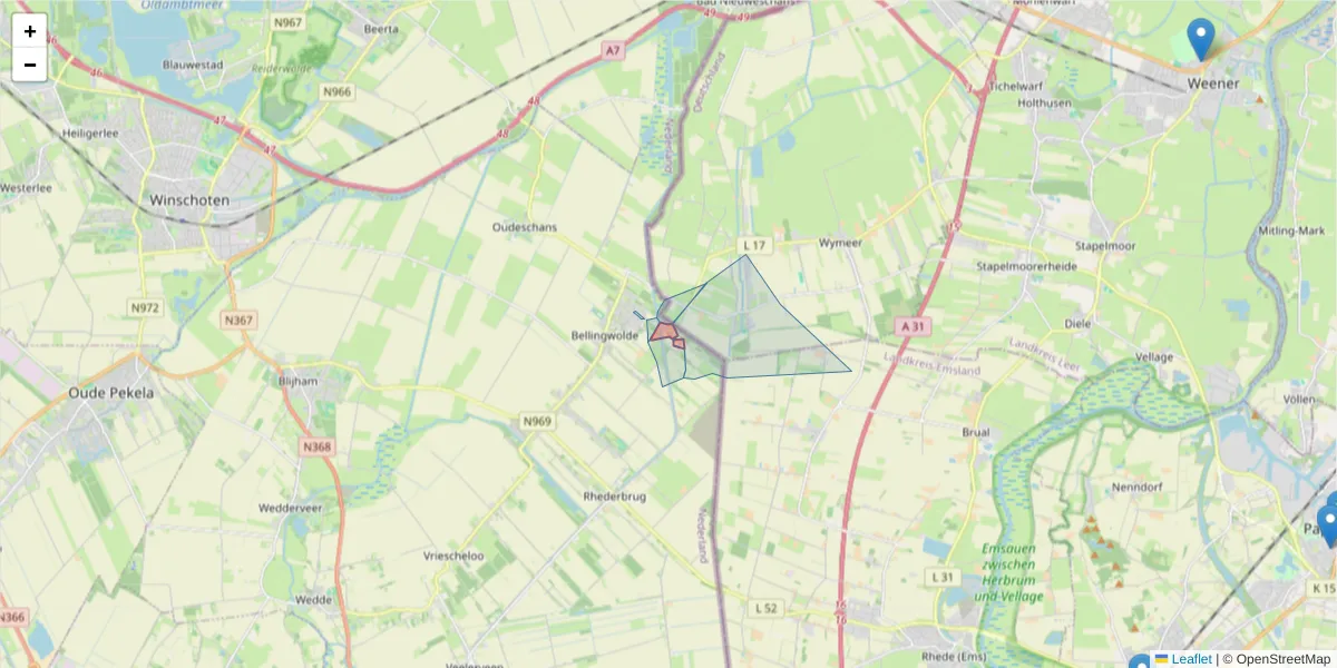 Karte des Postleitzahlen Bereichs  und der umliegenden Postleitzahlen in Deutschland