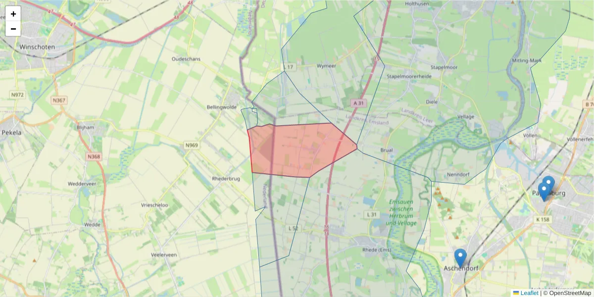 Karte des Postleitzahlen Bereichs  und der umliegenden Postleitzahlen in Deutschland