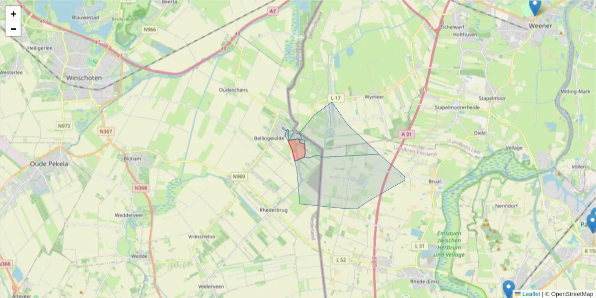 Karte des Postleitzahlen Bereichs  und der umliegenden Postleitzahlen in Deutschland