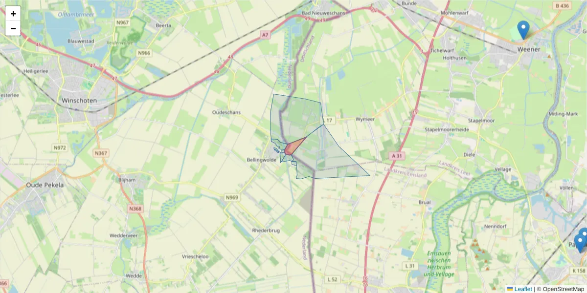 Karte des Postleitzahlen Bereichs  und der umliegenden Postleitzahlen in Deutschland