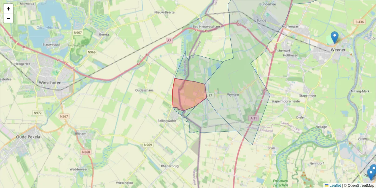 Karte des Postleitzahlen Bereichs  und der umliegenden Postleitzahlen in Deutschland