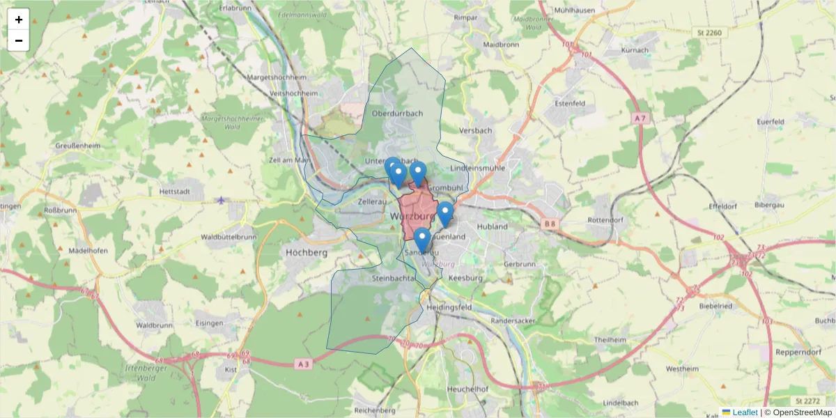Karte des Postleitzahlen Bereichs  und der umliegenden Postleitzahlen in Deutschland