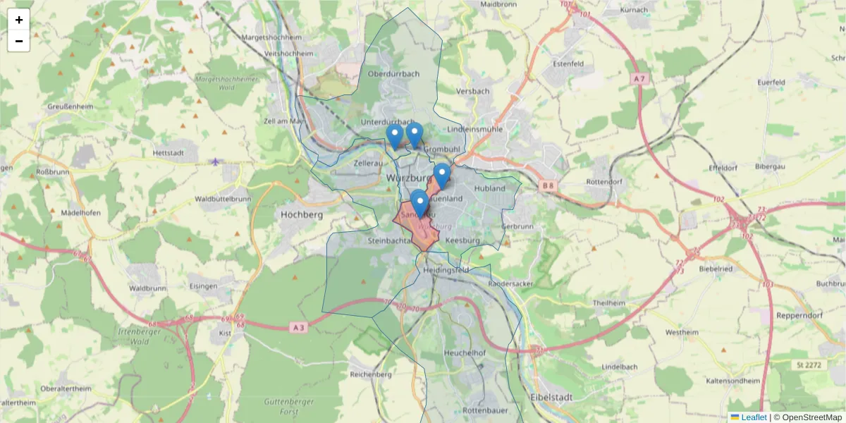 Karte des Postleitzahlen Bereichs  und der umliegenden Postleitzahlen in Deutschland