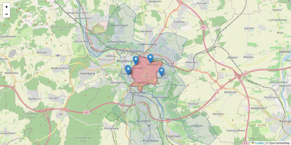 Karte des Postleitzahlen Bereichs  und der umliegenden Postleitzahlen in Deutschland