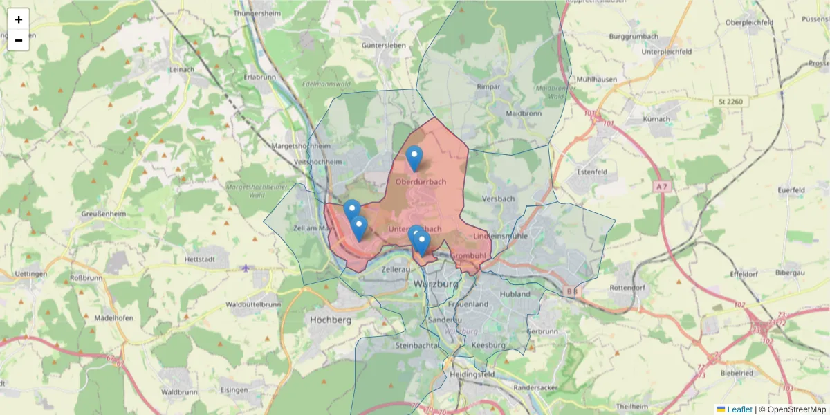 Karte des Postleitzahlen Bereichs  und der umliegenden Postleitzahlen in Deutschland