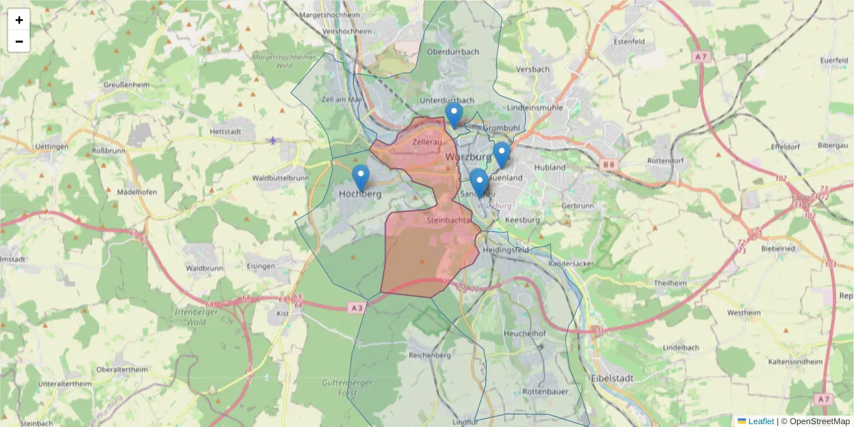 Karte des Postleitzahlen Bereichs  und der umliegenden Postleitzahlen in Deutschland