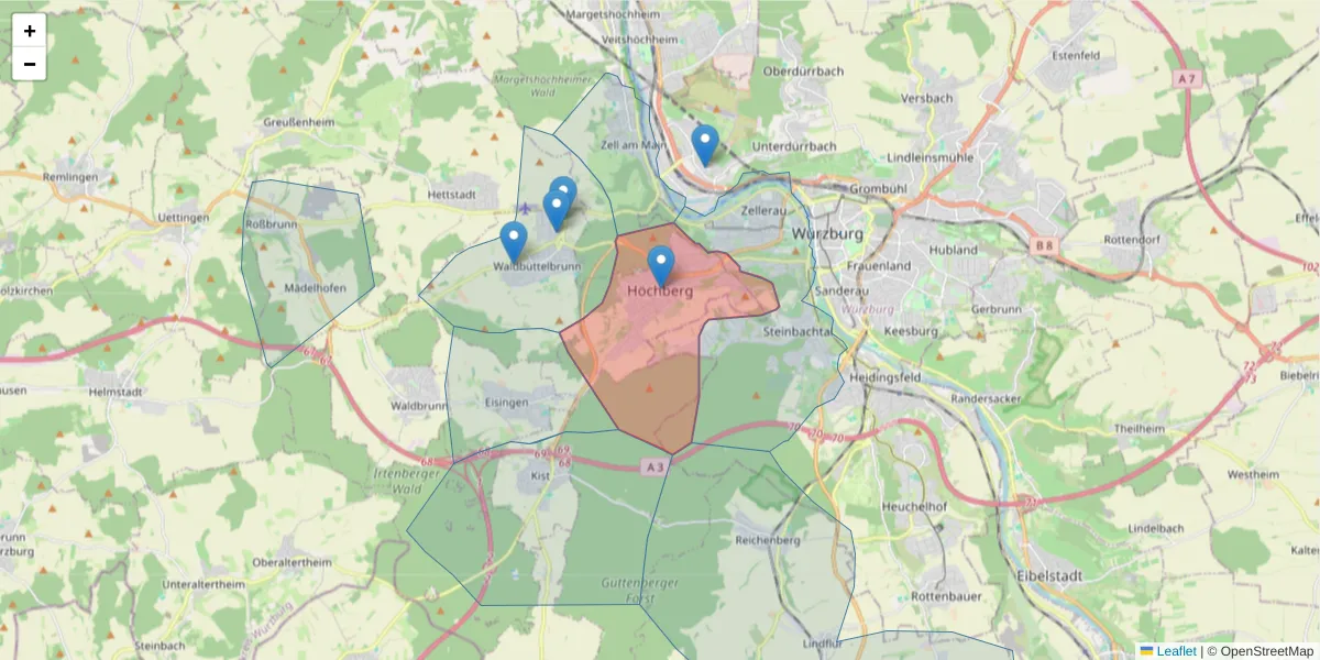 Karte des Postleitzahlen Bereichs  und der umliegenden Postleitzahlen in Deutschland