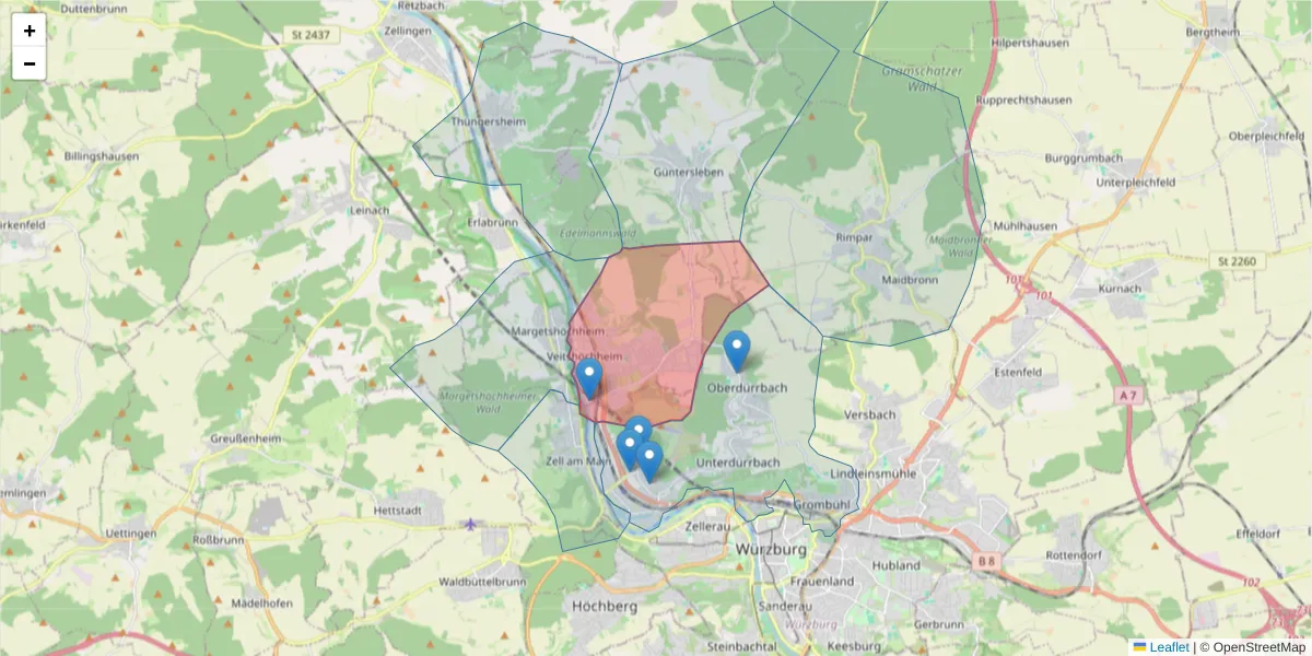 Karte des Postleitzahlen Bereichs  und der umliegenden Postleitzahlen in Deutschland