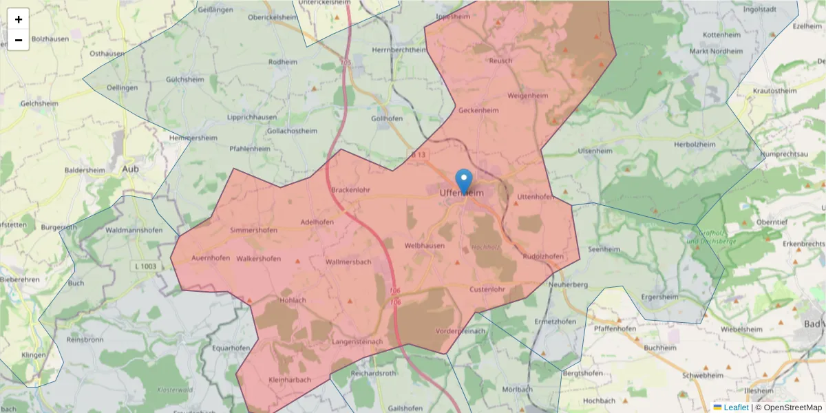 Karte des Postleitzahlen Bereichs  und der umliegenden Postleitzahlen in Deutschland