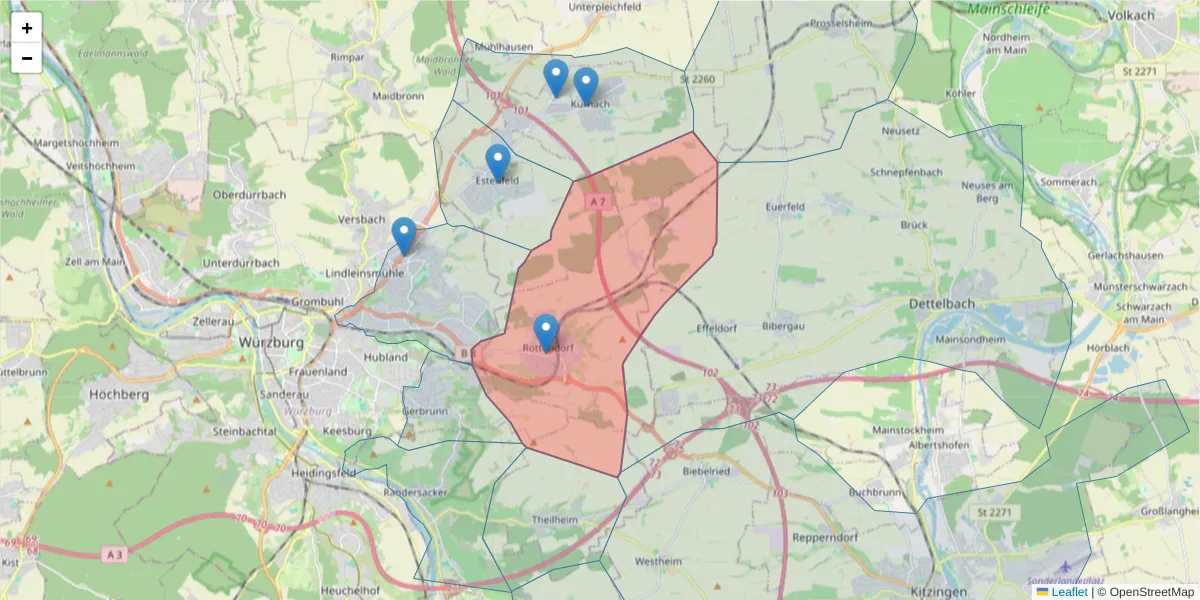 Karte des Postleitzahlen Bereichs  und der umliegenden Postleitzahlen in Deutschland