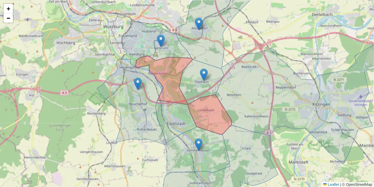 Karte des Postleitzahlen Bereichs  und der umliegenden Postleitzahlen in Deutschland