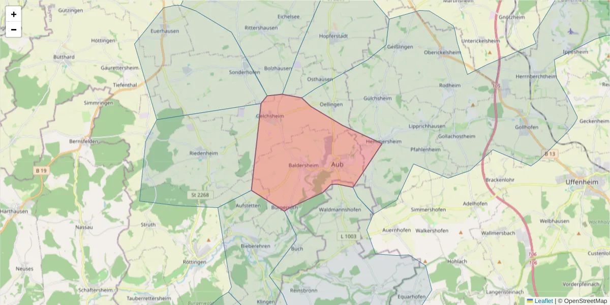 Karte des Postleitzahlen Bereichs  und der umliegenden Postleitzahlen in Deutschland