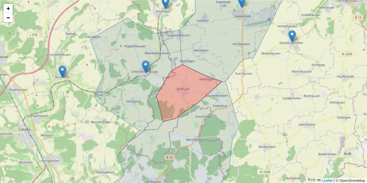 Karte des Postleitzahlen Bereichs  und der umliegenden Postleitzahlen in Deutschland