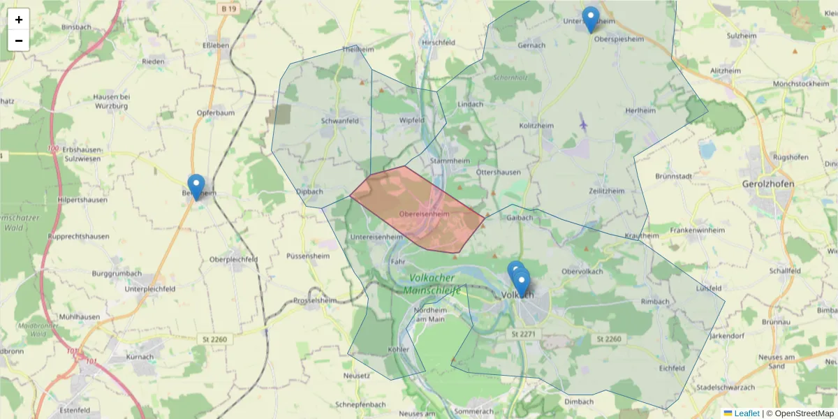 Karte des Postleitzahlen Bereichs  und der umliegenden Postleitzahlen in Deutschland