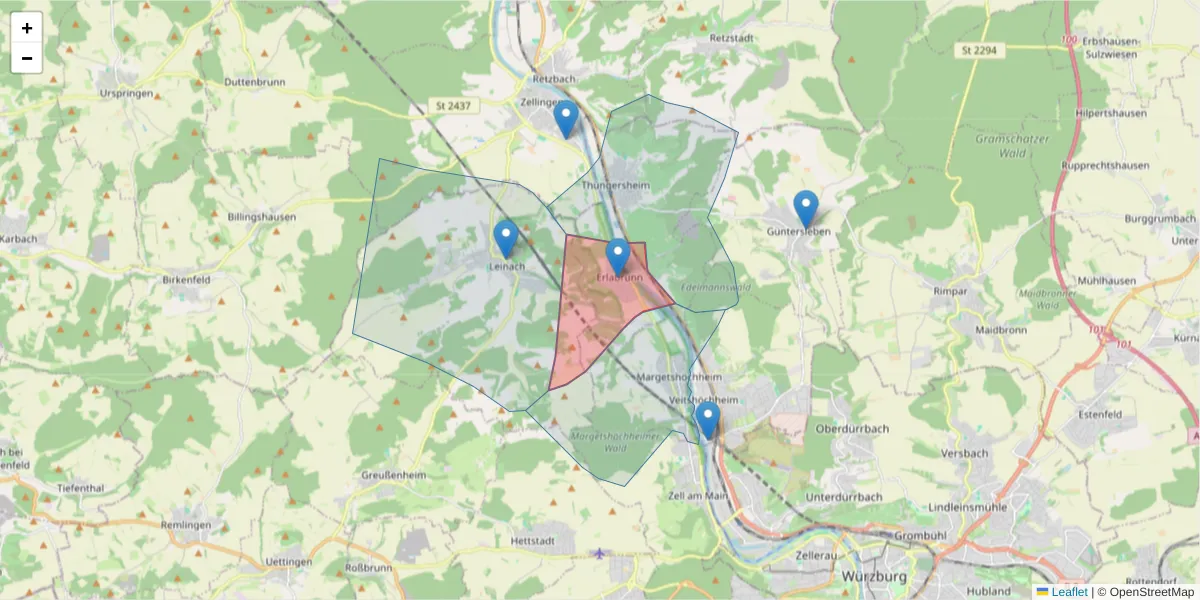 Karte des Postleitzahlen Bereichs  und der umliegenden Postleitzahlen in Deutschland