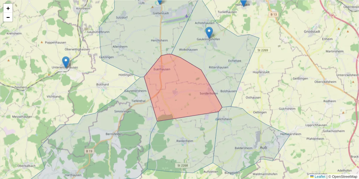 Karte des Postleitzahlen Bereichs  und der umliegenden Postleitzahlen in Deutschland
