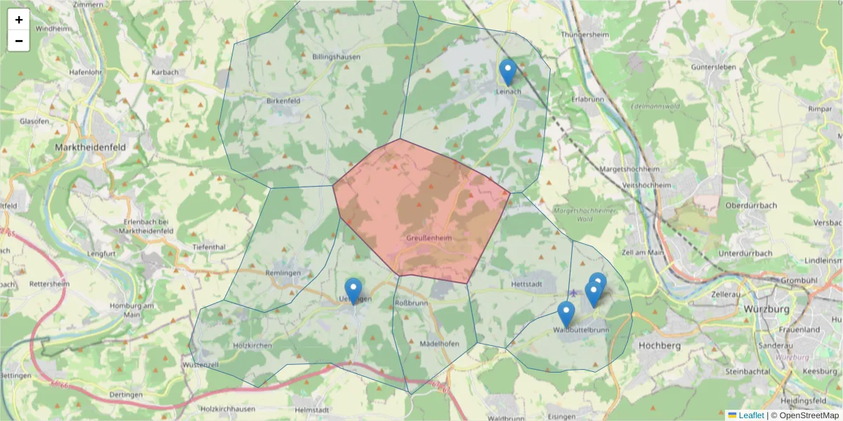 Karte des Postleitzahlen Bereichs  und der umliegenden Postleitzahlen in Deutschland