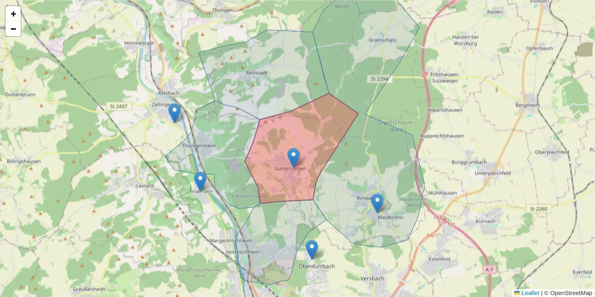 Karte des Postleitzahlen Bereichs  und der umliegenden Postleitzahlen in Deutschland