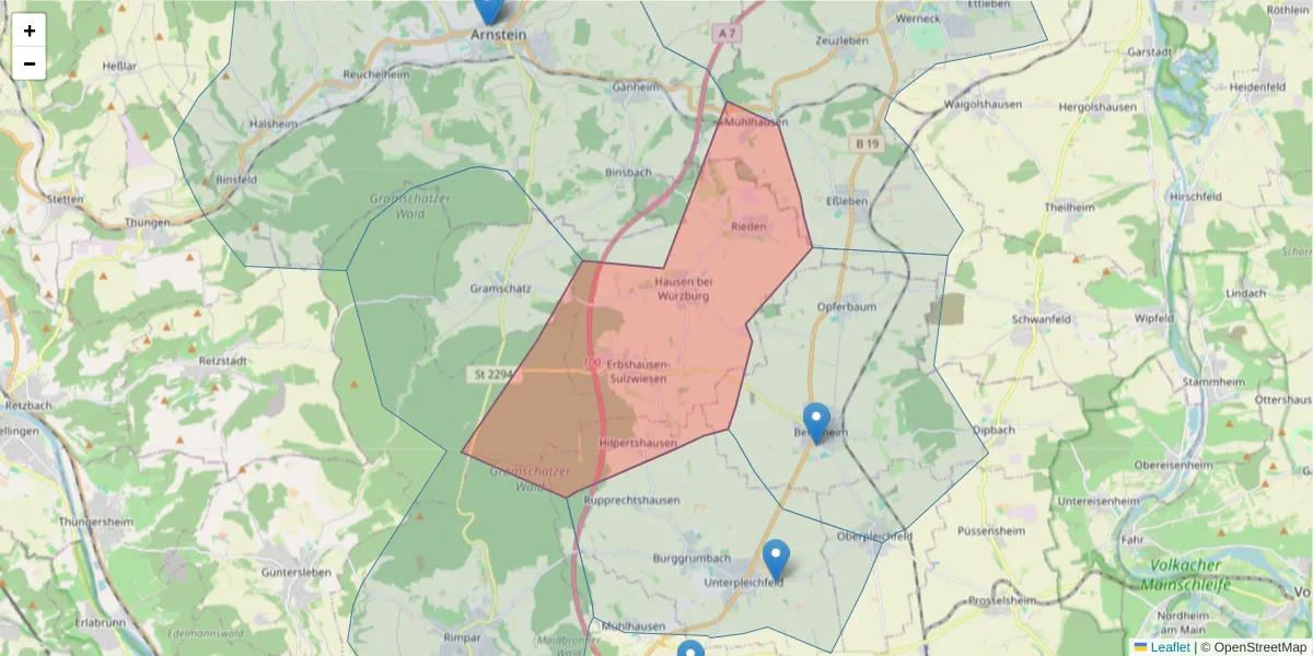 Karte des Postleitzahlen Bereichs  und der umliegenden Postleitzahlen in Deutschland