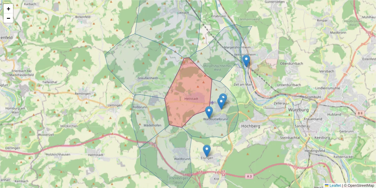 Karte des Postleitzahlen Bereichs  und der umliegenden Postleitzahlen in Deutschland