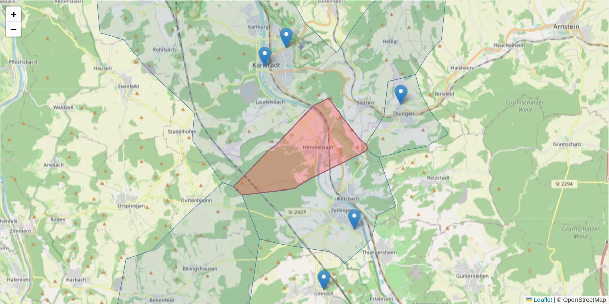 Karte des Postleitzahlen Bereichs  und der umliegenden Postleitzahlen in Deutschland