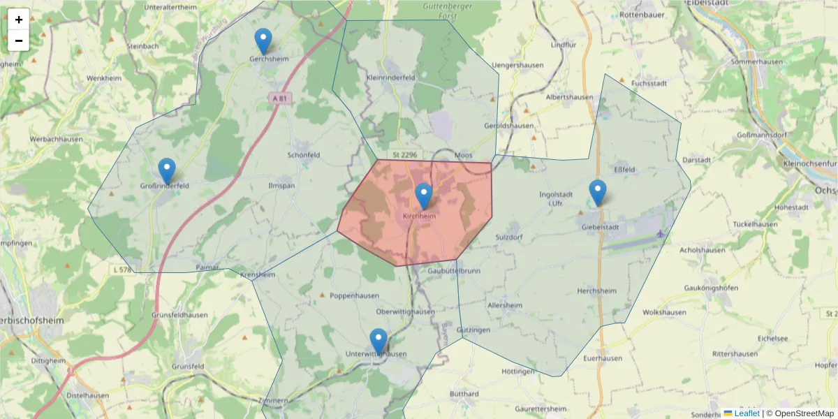 Karte des Postleitzahlen Bereichs  und der umliegenden Postleitzahlen in Deutschland