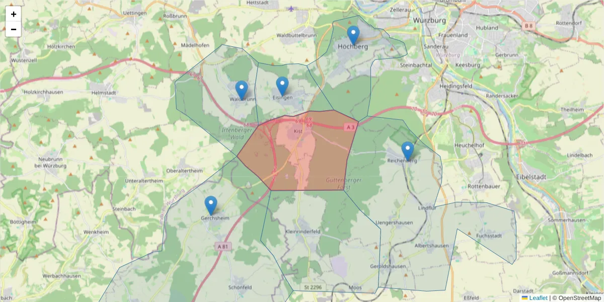 Karte des Postleitzahlen Bereichs  und der umliegenden Postleitzahlen in Deutschland