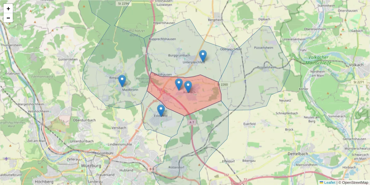 Karte des Postleitzahlen Bereichs  und der umliegenden Postleitzahlen in Deutschland