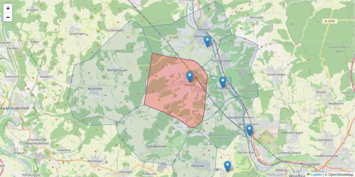 Karte des Postleitzahlen Bereichs  und der umliegenden Postleitzahlen in Deutschland