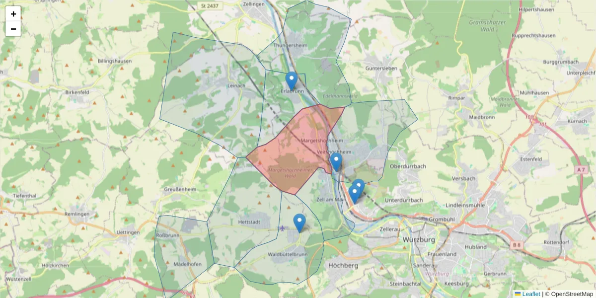 Karte des Postleitzahlen Bereichs  und der umliegenden Postleitzahlen in Deutschland