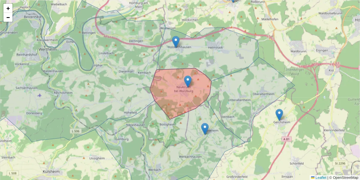 Karte des Postleitzahlen Bereichs  und der umliegenden Postleitzahlen in Deutschland
