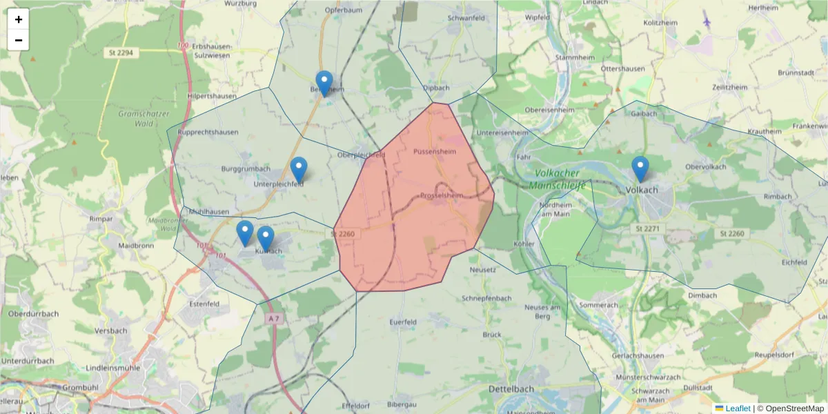 Karte des Postleitzahlen Bereichs  und der umliegenden Postleitzahlen in Deutschland