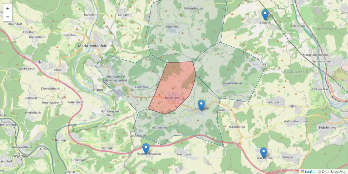 Karte des Postleitzahlen Bereichs  und der umliegenden Postleitzahlen in Deutschland