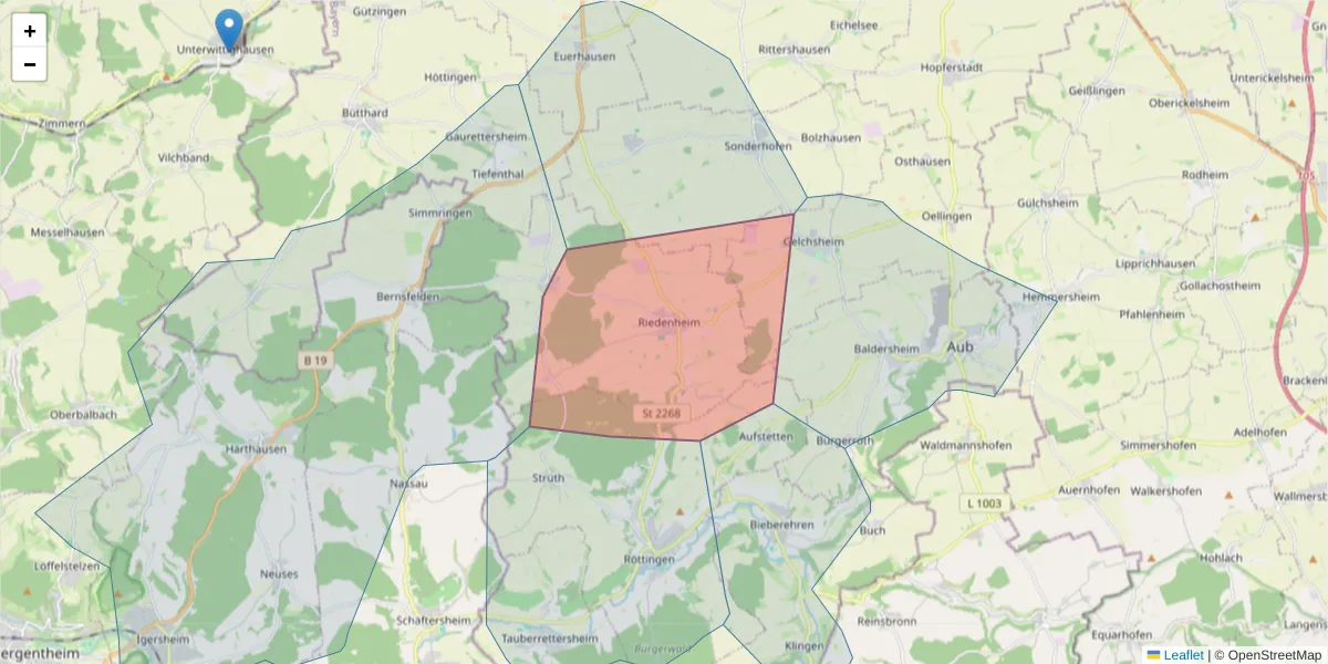 Karte des Postleitzahlen Bereichs  und der umliegenden Postleitzahlen in Deutschland
