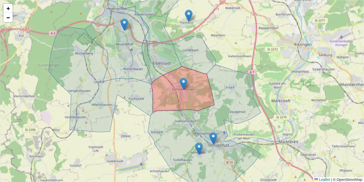 Karte des Postleitzahlen Bereichs  und der umliegenden Postleitzahlen in Deutschland