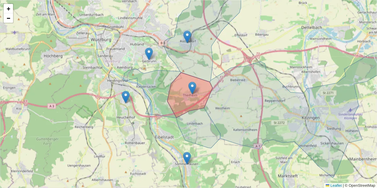 Karte des Postleitzahlen Bereichs  und der umliegenden Postleitzahlen in Deutschland