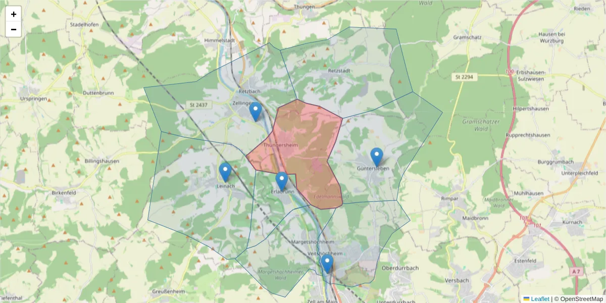 Karte des Postleitzahlen Bereichs  und der umliegenden Postleitzahlen in Deutschland