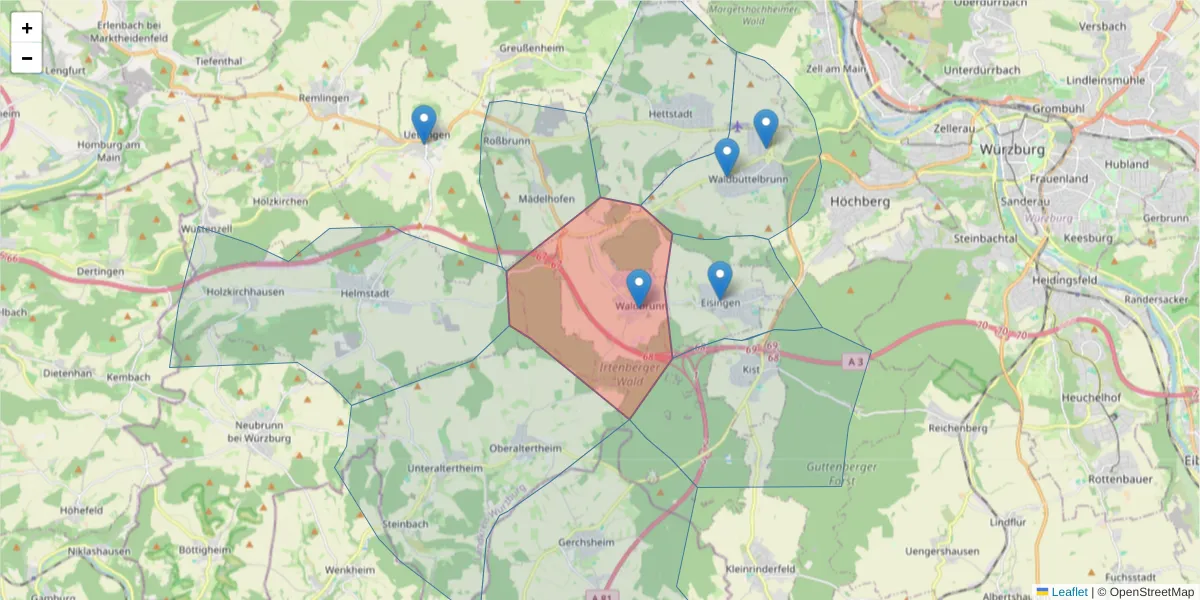Karte des Postleitzahlen Bereichs  und der umliegenden Postleitzahlen in Deutschland