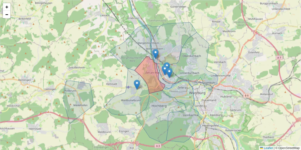 Karte des Postleitzahlen Bereichs  und der umliegenden Postleitzahlen in Deutschland
