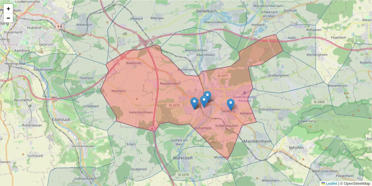 Karte des Postleitzahlen Bereichs  und der umliegenden Postleitzahlen in Deutschland
