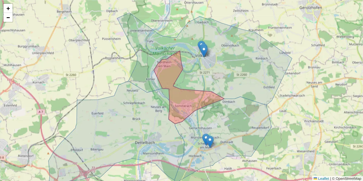 Karte des Postleitzahlen Bereichs  und der umliegenden Postleitzahlen in Deutschland