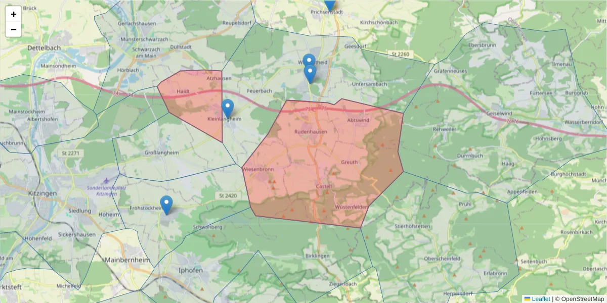 Karte des Postleitzahlen Bereichs  und der umliegenden Postleitzahlen in Deutschland